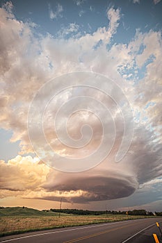 Vertical shot of dramatic supercell storm clouds over Nebraska