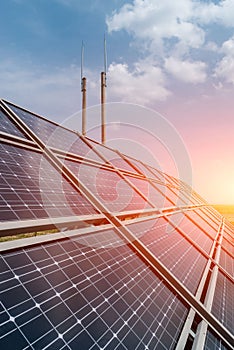 Vertical shot of dreamy sunshine over the solar panels