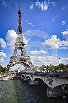 Vertical shot of the Eiffel tower in Prais, France photo