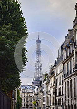 Vertical shot of the Eiffel tower in Prais, France photo