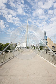 Vertical shot of the Esplanade Riel bridge, Winnipeg, Manitoba, Canada photo