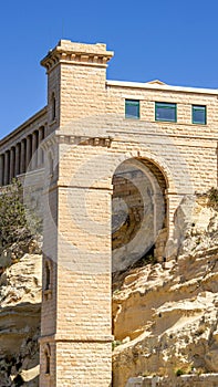 Vertical shot of Ex-Royal Naval Hospital in Kalkara, Malta showing the Cot Lift