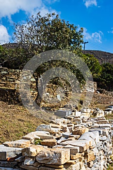 Vertical shot of excavation site near Kionia on the Greek Cycladic island of Tinos photo