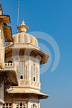 Vertical shot of the exterior of the City Palace in Udaipur, Mewar, India