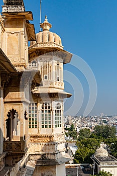 Vertical shot of the exterior of the City Palace in Udaipur, Mewar, India photo