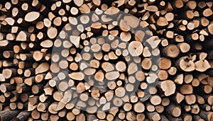 A vertical shot of firewood stack