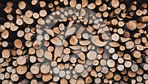 A vertical shot of firewood stack