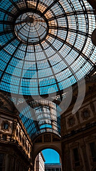 Vertical shot of Galleria Vittorio Emanuele II, Milan Italy