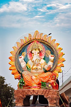 Vertical shot of Ganesh Chaturthi known as Vinayak Chaturthi or Ganeshotsav. photo