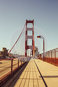 A vertical shot of the Golden Gate Bridge in San Francisco, United States of America aka USA