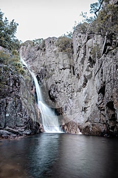 Vertical shot of Gorg Negre waterfall in Catalonia