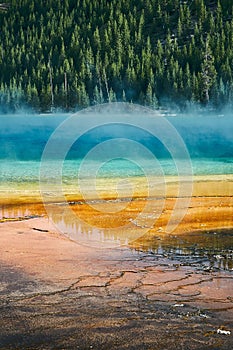 Vertical shot of the Grand Prismatic Spring, Yellowstone National Park, Wyoming USA