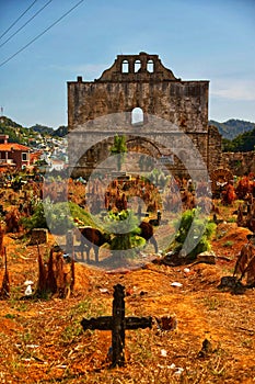 Vertical shot of the graveyard of the Church of San Sebastian in Chamula, Mexico