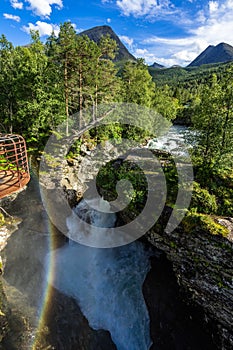 Vertical shot of Gudbrandsjuvet waterfall in Sunnmore, More og Romsdal, Norway
