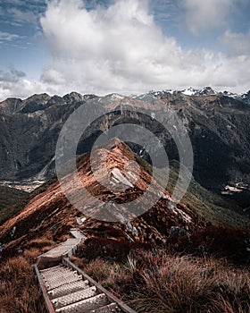 Vertical shot of the hiking trail of Kepler Track in New Zealand