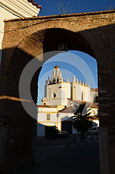 Vertical shot of the historic Arco del Cubo de Zafra in Badajoz, Spain photo