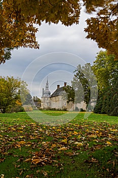 Vertical shot of the historical Castle Museum Lembeck in Dorsten, Germany in the autumn