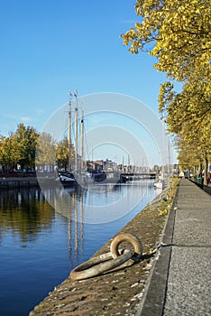 Vertical shot of the historical Dutch harbor town Hellevoetsluis