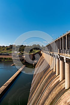 Vertical shot of the Hume Dam in Riverina, New South Wales, Australia