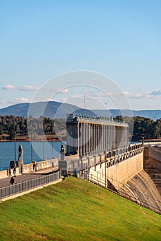Vertical shot of the Hume Dam in Riverina, New South Wales, Australia