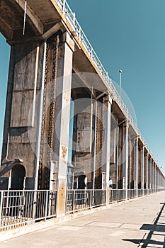 Vertical shot of the Hume Dam in Riverina, New South Wales, Australia