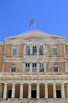 Vertical shot of the iconic Greek Parliament building in Athens, Greece