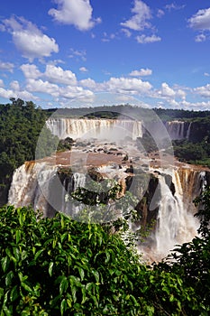 Vertical shot of Iguazu Falls on the border of the Argentine province of Misiones