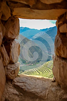 Vertical shot of inside the Ancient Incan Fort in the ruins of Pisac City