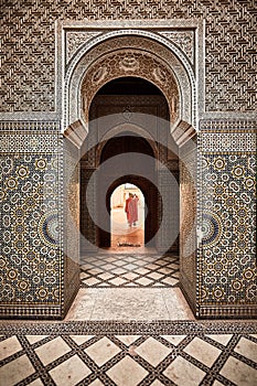 Vertical shot of the inside of the famous Telouet Kasba in Morocco photo