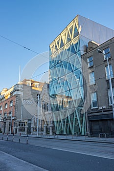 Vertical shot of the Insurances Quarter of Dublin, Ireland