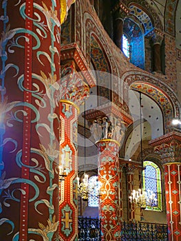 Vertical shot of the interior of Abbatiale Saint Austremoine Romanesque church in Issoire, France