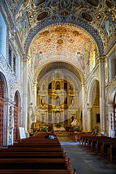 Vertical shot of the interior design of Santo Domingo church in Oaxaca, Mexico