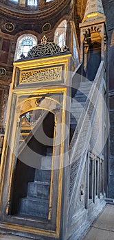 Vertical shot of the interior of the Saint Hagia Sophia, Turkey