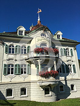 Vertical shot of a jager-house in Neuschwanstein castle Bavaria, Germany