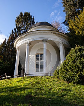 Vertical shot of the Jussow Temple in Bergpark Wilhelmshohe, Kassel, Hesse, Germany