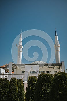 Vertical shot of the King Abdullah Bih Abdulah Aziz Ali Saud Mosque in Tuzla, Bosnia and Herzegovina
