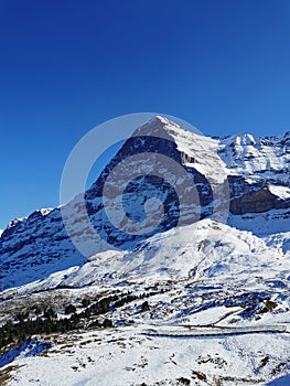 Vertical shot of the Kleine Scheidegg mountain pass in Switzerland