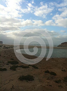 Vertical shot of a lake in a desert