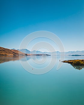 Vertical shot of the Lake Pukaki and Mount Cook in New Zealand