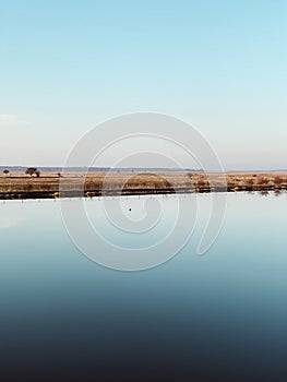 Vertical shot of a lake under a beautiful clear sky in Copenhagen