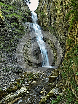 Vertical shot of the Lesserner Wasserfall in the Styrian municipality of Purgg-Trautenfels, Austria