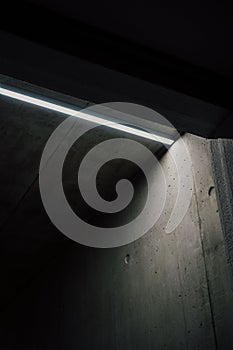 Vertical shot of a linear downlights in a tunnel