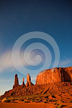 Vertical shot of the massive rocks in Monument Valley Navajo Tribal Park, Arizona, USA.