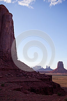 Vertical shot of the massive rocks in Monument Valley Navajo Tribal Park, Arizona, USA.