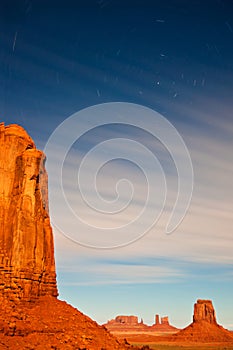 Vertical shot of the massive rocks in Monument Valley Navajo Tribal Park, Arizona, USA.