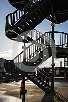 Vertical shot of metal stairs in Walsh Bay Wharves Precinct,New South Wales, Australia photo