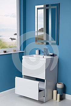 Vertical shot of a modern bathroom sink