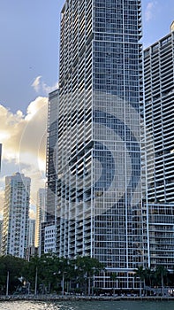 Vertical shot of the modern buildings of the city of Miami