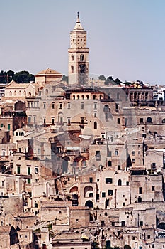 Vertical shot of modern buildings in Sassi di Matera, Italy photo