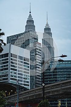 Vertical shot of modern downtown buildigns in Kuala Lumpur, Malaysia